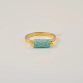 Natural Green Amazonite 5x11 mm Rectangle Shape Gemstone Ring, 18k Gold Plated Ring, Gemstone Silver Rings For Wife, Gift For Mother